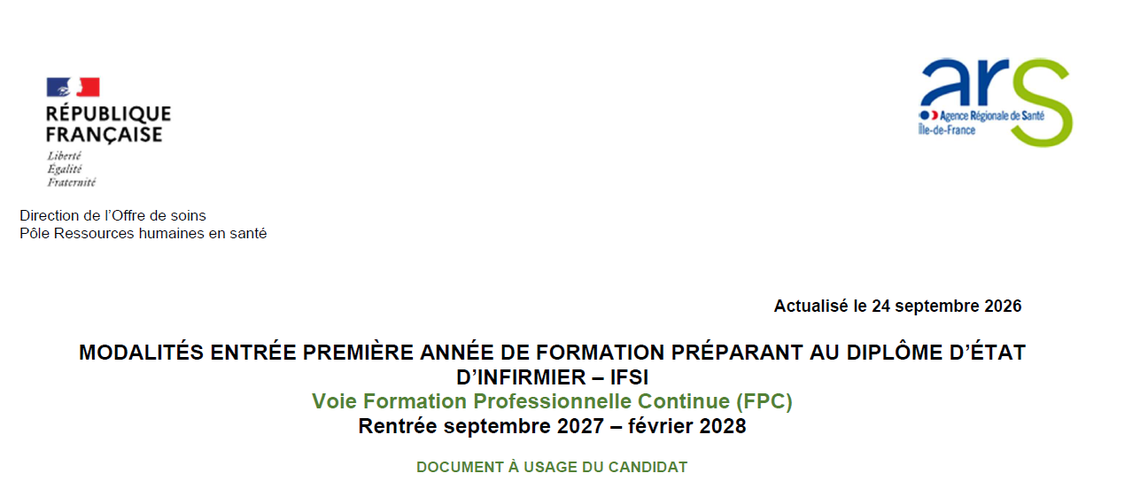 IFSI de La Verrière - Modalités d'entrée en IFSI - FPC 2027