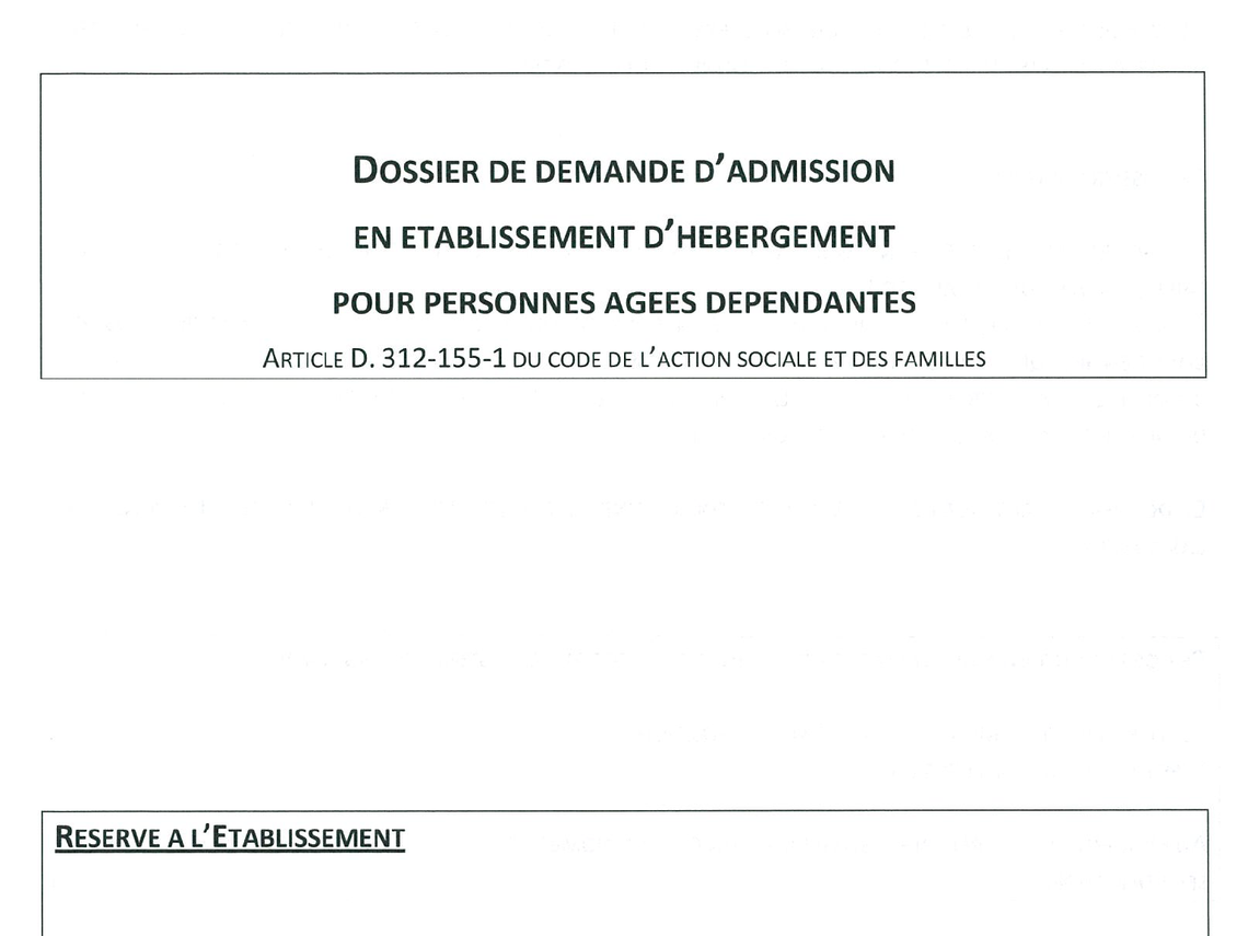 EHPAD de Sainte-Feyre - Dossier d'admission EHPAD