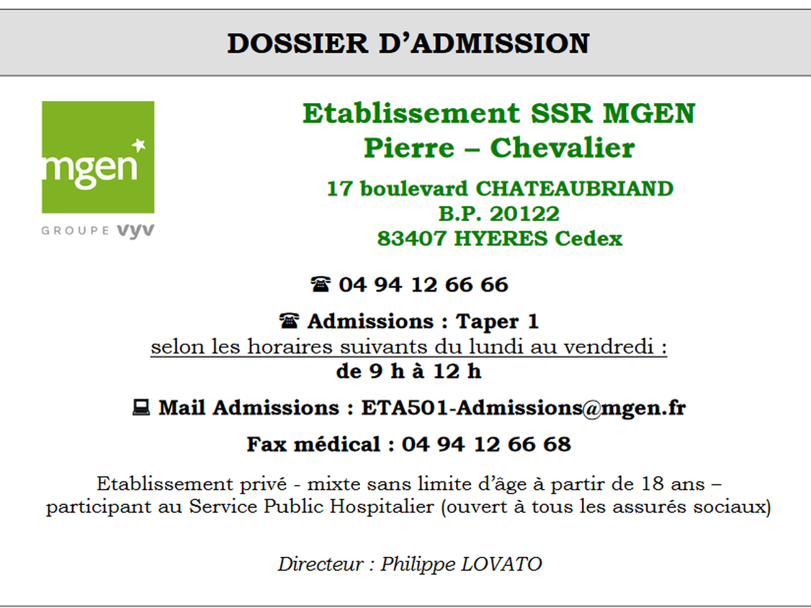 Etablissement SMR de Hyères - Dossier d'admission