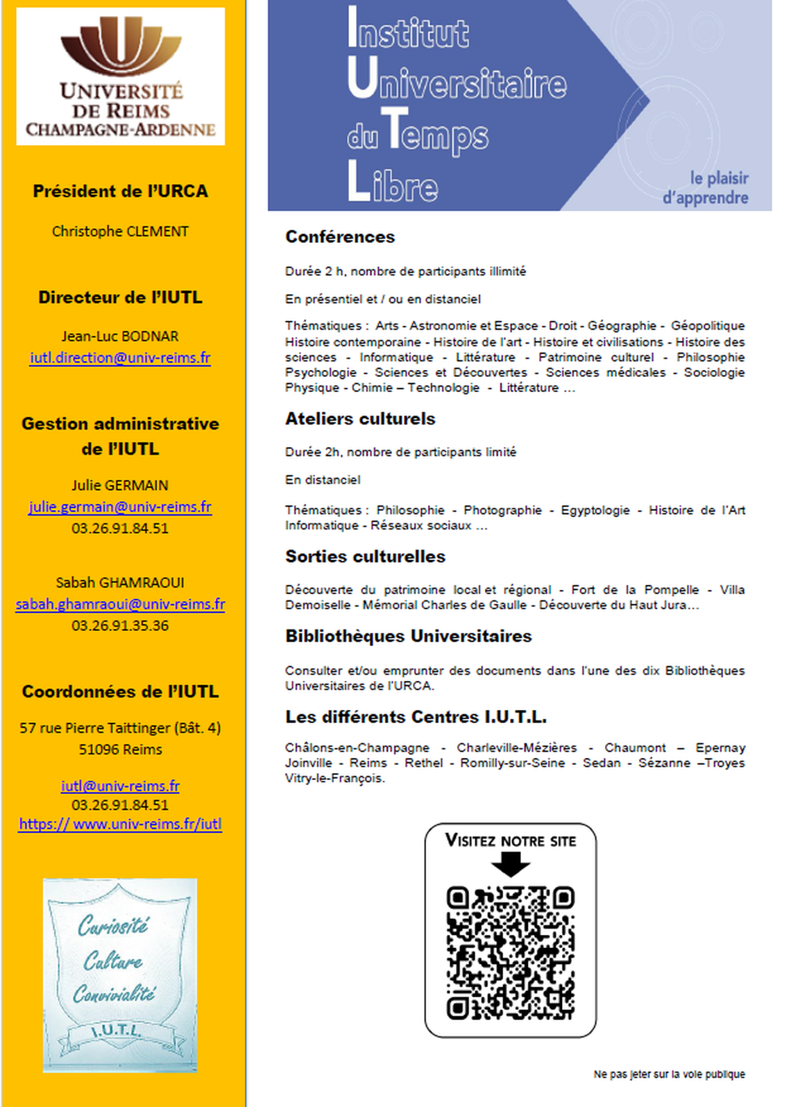 Section MGEN de la Haute-Marne - Programme des Conférences et Ateliers proposés par l’IUTL