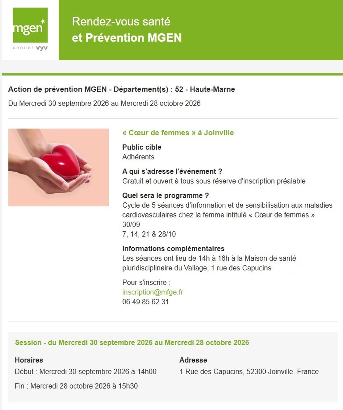 Section MGEN de la Haute-Marne - Action de prévention en Haute-Marne