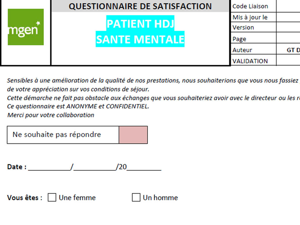 Institut MGEN de La Verrière - Questionnaire de satisfaction - HDJ