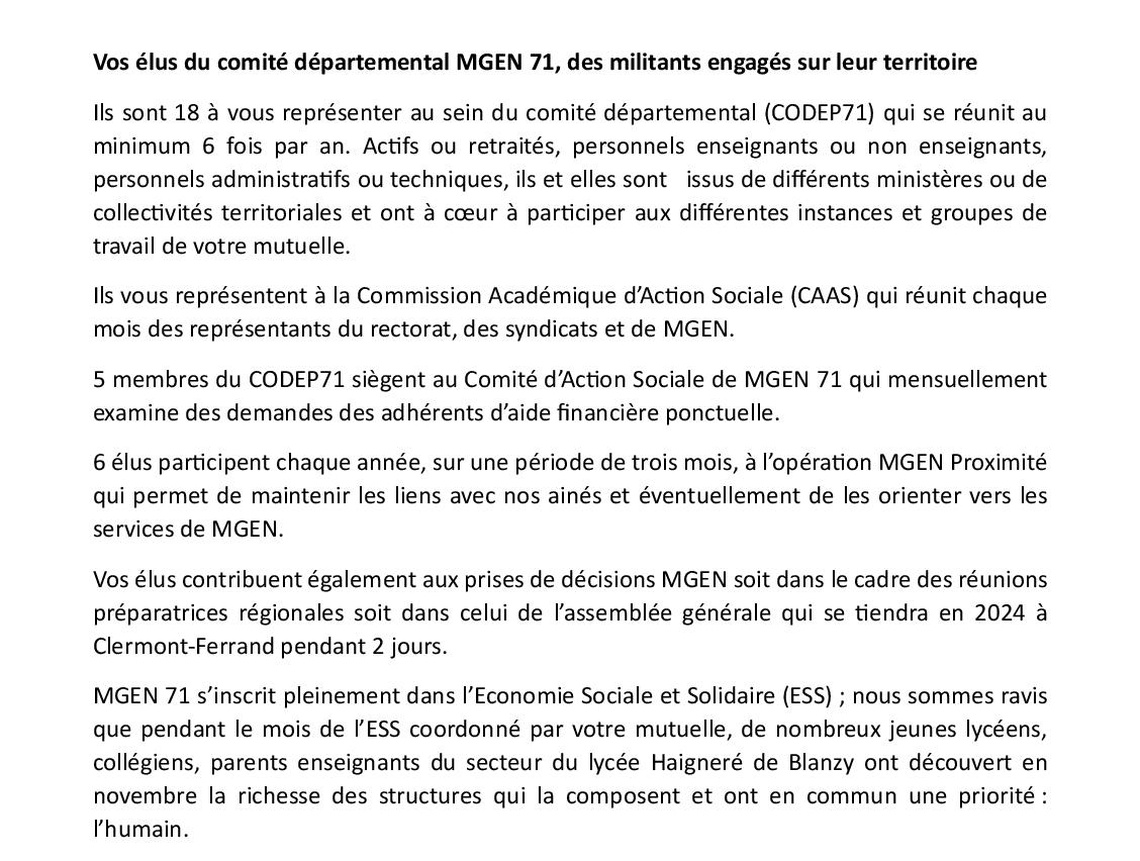 Section MGEN de Saône-et-Loire - Edito du président MGEN Saône-et-Loire vient d'être élu