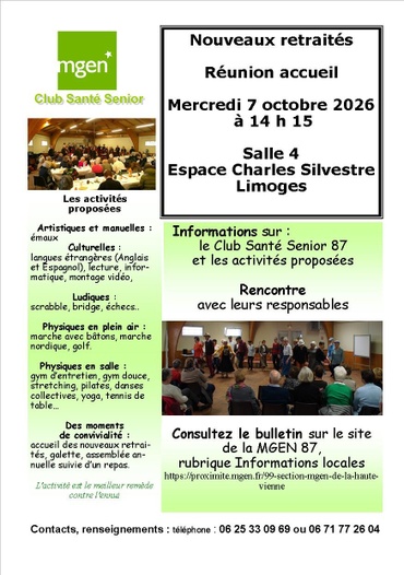 Agence MGEN de la Haute-Vienne - Club santé senior  - Accueil des nouveaux retraités