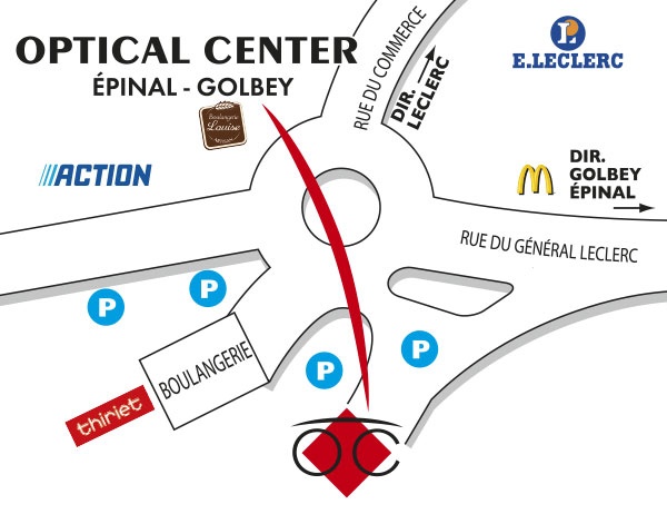 Mapa detallado de acceso Opticien ÉPINAL - GOLBEY Optical Center