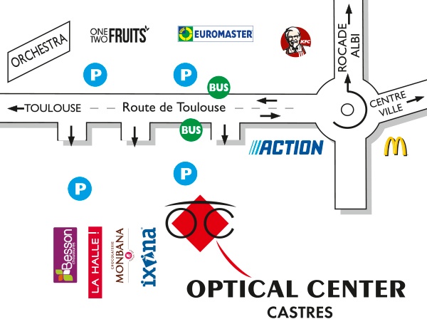 Mapa detallado de acceso Opticien CASTRES Optical Center