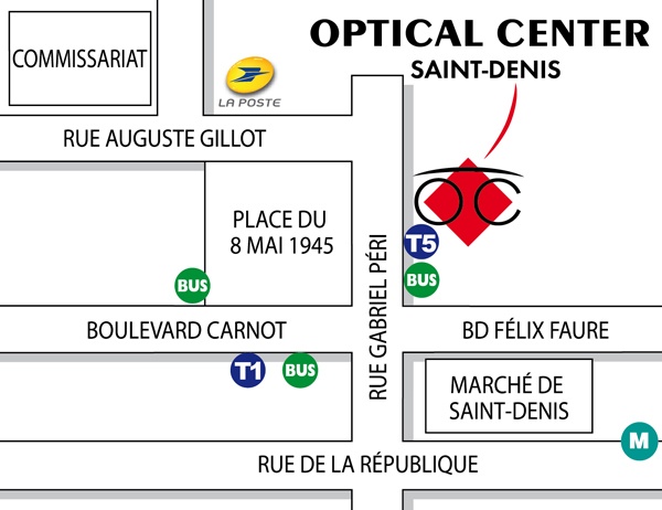 Mapa detallado de acceso Opticien SAINT-DENIS Optical Center