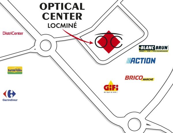 Gedetailleerd plan om toegang te krijgen tot Opticien LOCMINÉ Optical Center