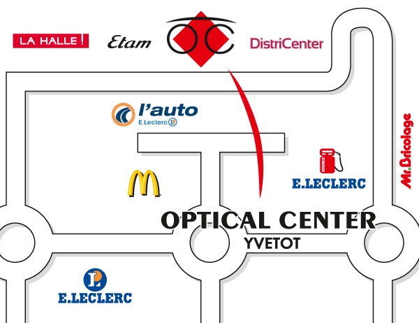Mapa detallado de acceso Opticien YVETOT Optical Center