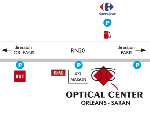 Mapa detallado de acceso Opticien ORLÉANS - SARAN Optical Center