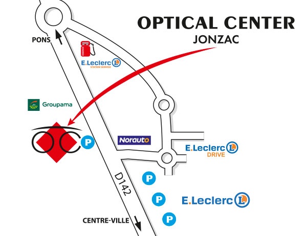 Mapa detallado de acceso Opticien JONZAC - Optical Center