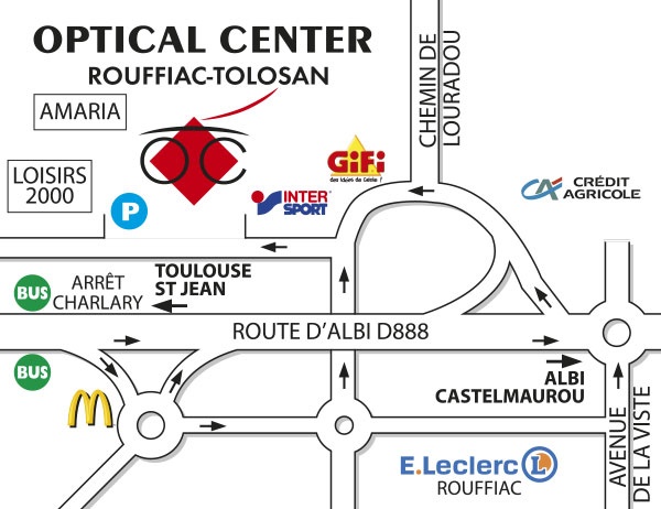 Mapa detallado de acceso Opticien ROUFFIAC TOLOSAN Optical Center