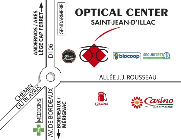 Mapa detallado de acceso Opticien SAINT-JEAN-D'ILLAC Optical Center