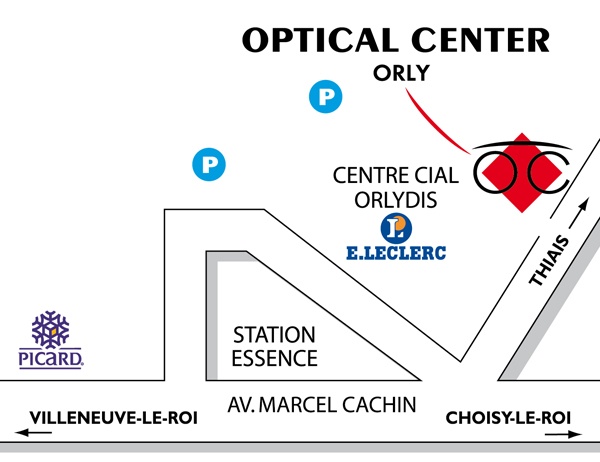 Mapa detallado de acceso Opticien ORLY Optical Center