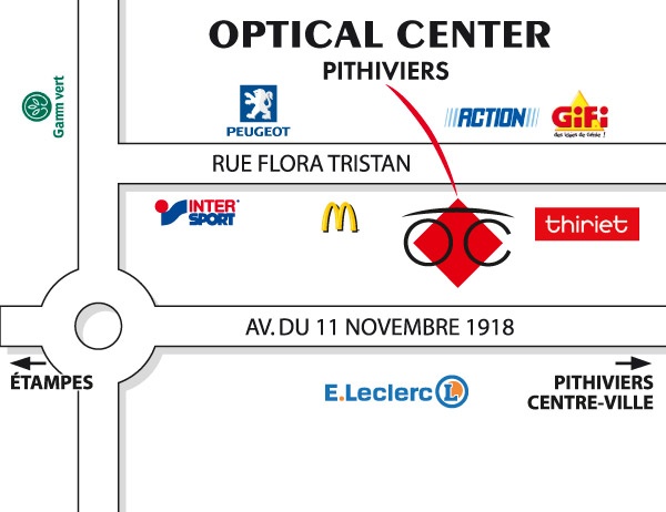 Mapa detallado de acceso Opticien PITHIVIERS Optical Center