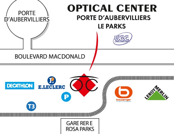 Gedetailleerd plan om toegang te krijgen tot Opticien PARIS 19ÈME - PORTE D'AUBERVILLIERS Optical Center