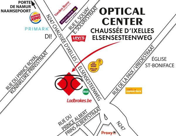 Gedetailleerd plan om toegang te krijgen tot Optical Center  CHAUSSÉE D'IXELLES