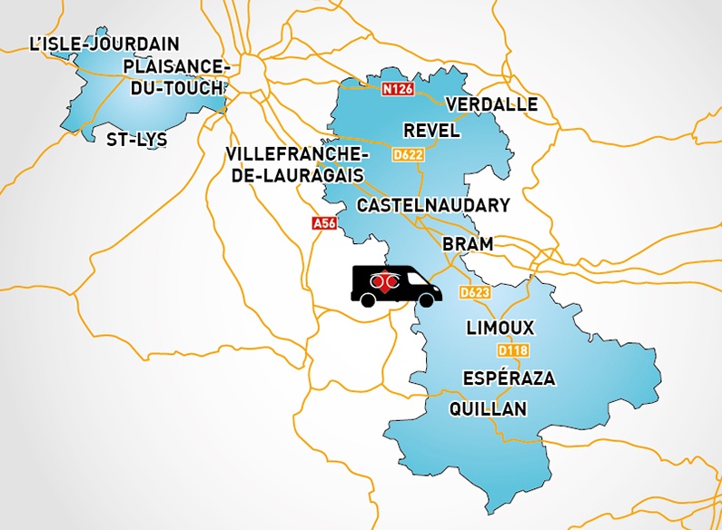 Detailed map to access to Optical Center OC MOBILE CASTELNAUDARY