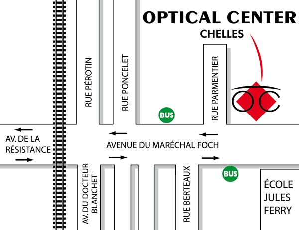 Mapa detallado de acceso Opticien CHELLES Optical Center