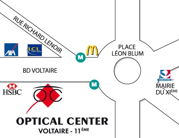 Gedetailleerd plan om toegang te krijgen tot Opticien PARIS 11ÈME - VOLTAIRE Optical Center