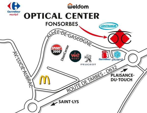 Detailed map to access to Opticien FONSORBES  Optical Center