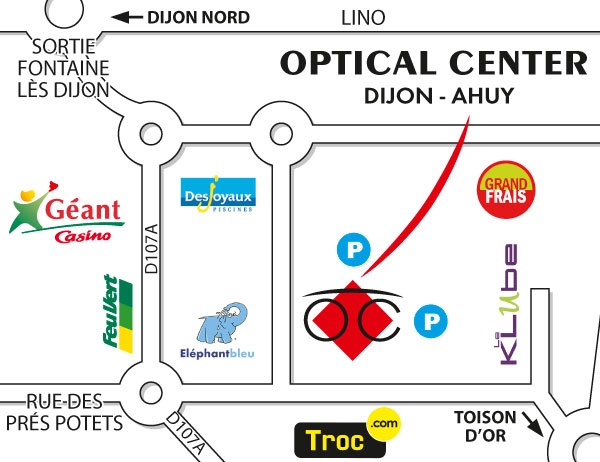 Gedetailleerd plan om toegang te krijgen tot Opticien DIJON - AHUY Optical Center