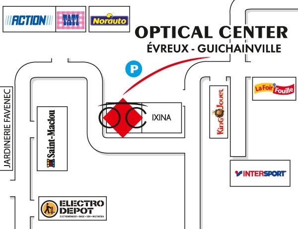 Gedetailleerd plan om toegang te krijgen tot Opticien ÉVREUX - GUICHAINVILLE Optical Center