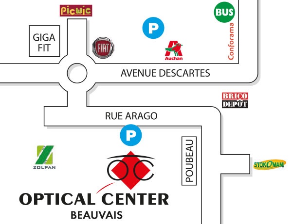 Mapa detallado de acceso Opticien BEAUVAIS Optical Center