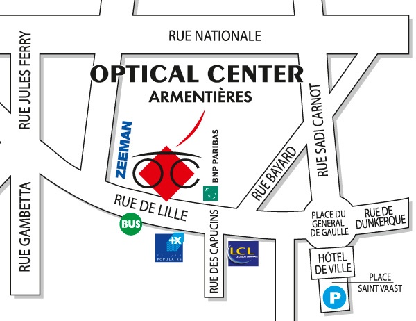 Mapa detallado de acceso Opticien ARMENTIÈRES Optical Center