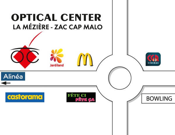 Gedetailleerd plan om toegang te krijgen tot Opticien LA MÉZIÈRE - ZAC CAP MALO Optical Center