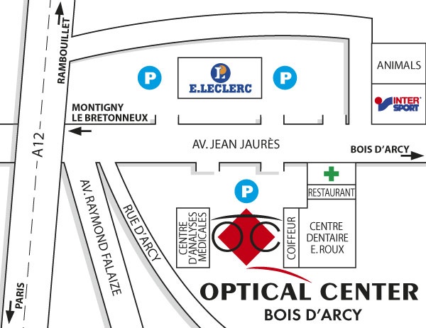 Mapa detallado de acceso Opticien BOIS D'ARCY Optical Center