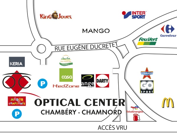 Gedetailleerd plan om toegang te krijgen tot Opticien CHAMBÉRY - CHAMNORD Optical Center
