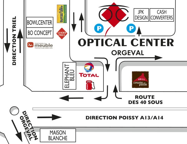 Mapa detallado de acceso Opticien ORGEVAL Optical Center