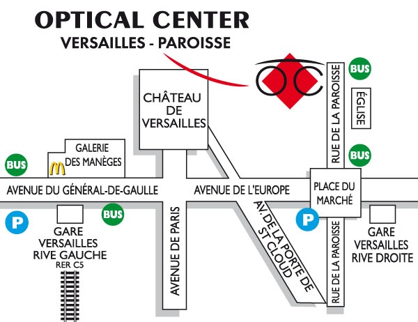 Mapa detallado de acceso Opticien VERSAILLES PAROISSE Optical Center