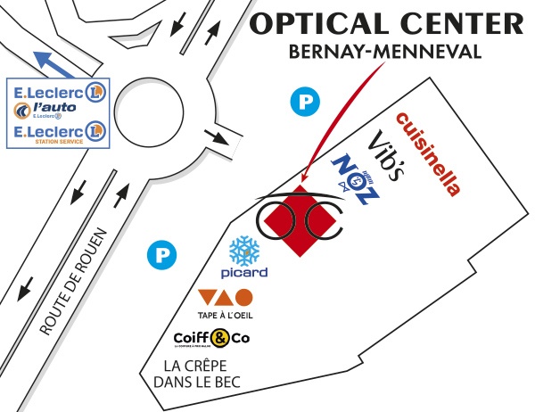 Gedetailleerd plan om toegang te krijgen tot Opticien BERNAY-MENNEVAL Optical Center