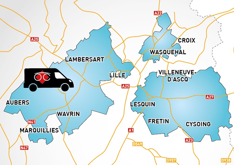 Detailed map to access to Optical Center OC MOBILE LILLE