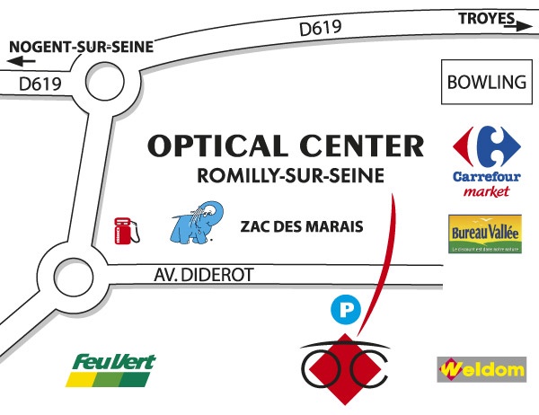 Detailed map to access to Opticien ROMILLY-SUR-SEINE Optical Center