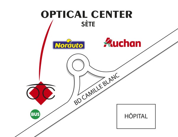 Gedetailleerd plan om toegang te krijgen tot Opticien SETE Optical Center