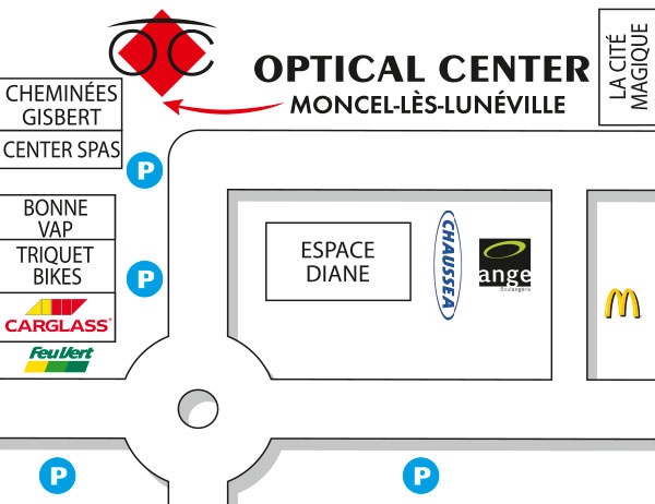 Plan detaillé pour accéder à Opticien  MONCEL-LÈS-LUNEVILLE Optical Center