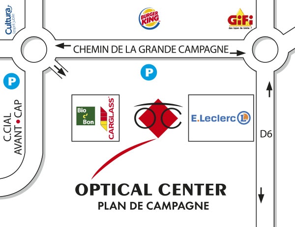 Mapa detallado de acceso Opticien PLAN DE CAMPAGNE Optical Center