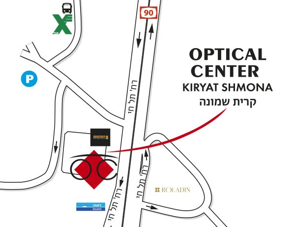 Mapa detallado de acceso Optical Center KIRYAT SHMONA/קרית שמונה