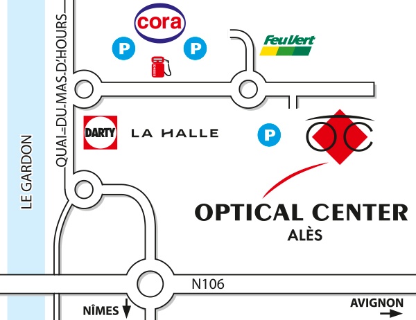Mapa detallado de acceso Opticien ALES Optical Center