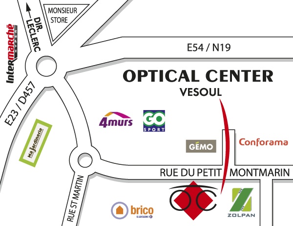 Gedetailleerd plan om toegang te krijgen tot Opticien VESOUL Optical Center