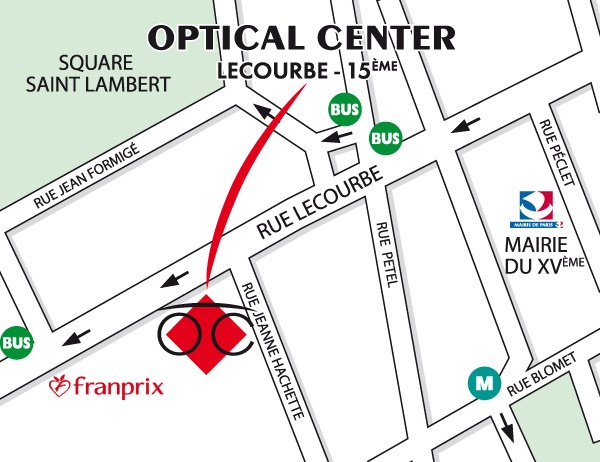 Mapa detallado de acceso Opticien PARIS - LECOURBE Optical Center