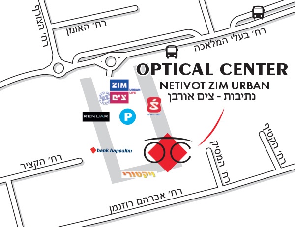 Mapa detallado de acceso Optical Center NETIVOT ZIM URBAN/נתיבות - צים אורבן