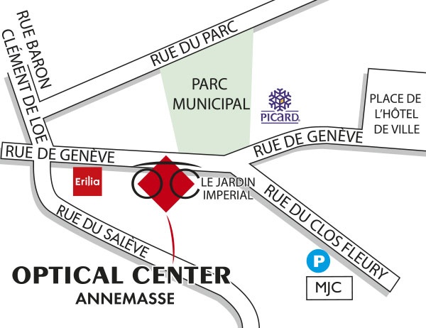 Mapa detallado de acceso Opticien ANNEMASSE Optical Center