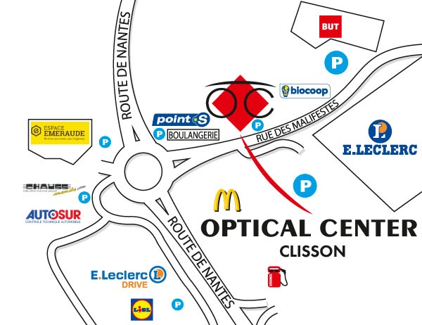 Mapa detallado de acceso Opticien CLISSON Optical Center
