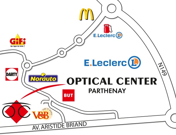 Mapa detallado de acceso Opticien PARTHENAY Optical Center