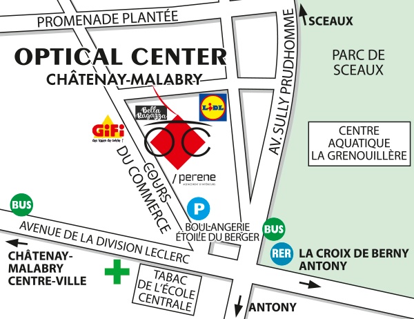 Mapa detallado de acceso Opticien CHÂTENAY-MALABRY Optical Center