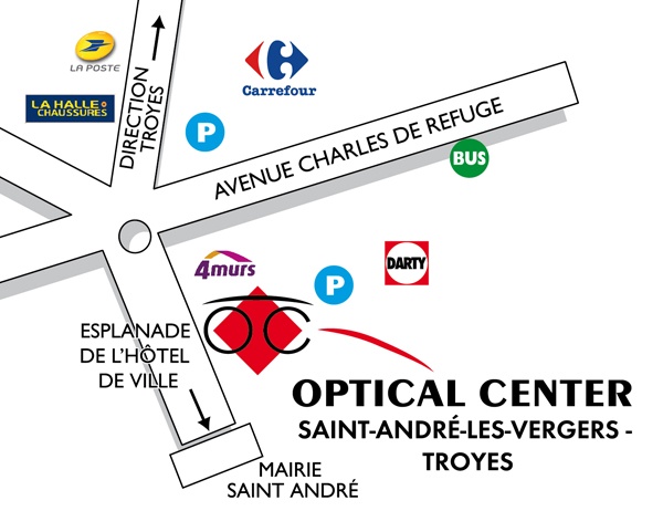 Mapa detallado de acceso Opticien SAINT-ANDRÉ-LES-VERGERS - TROYES Optical Center
